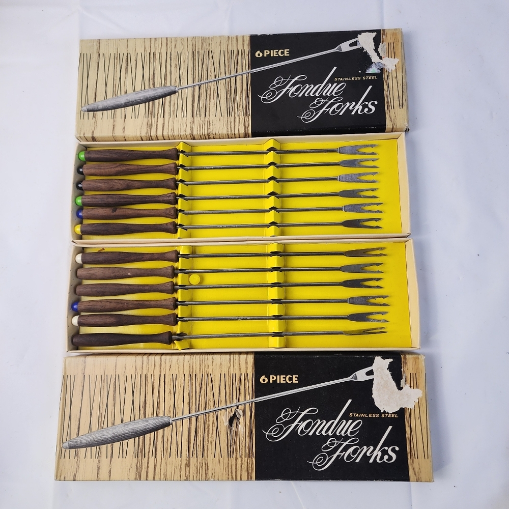 Vintage Stainless Steel Fondue Forks Two Sets of 6 Made in Japan NEVER USED